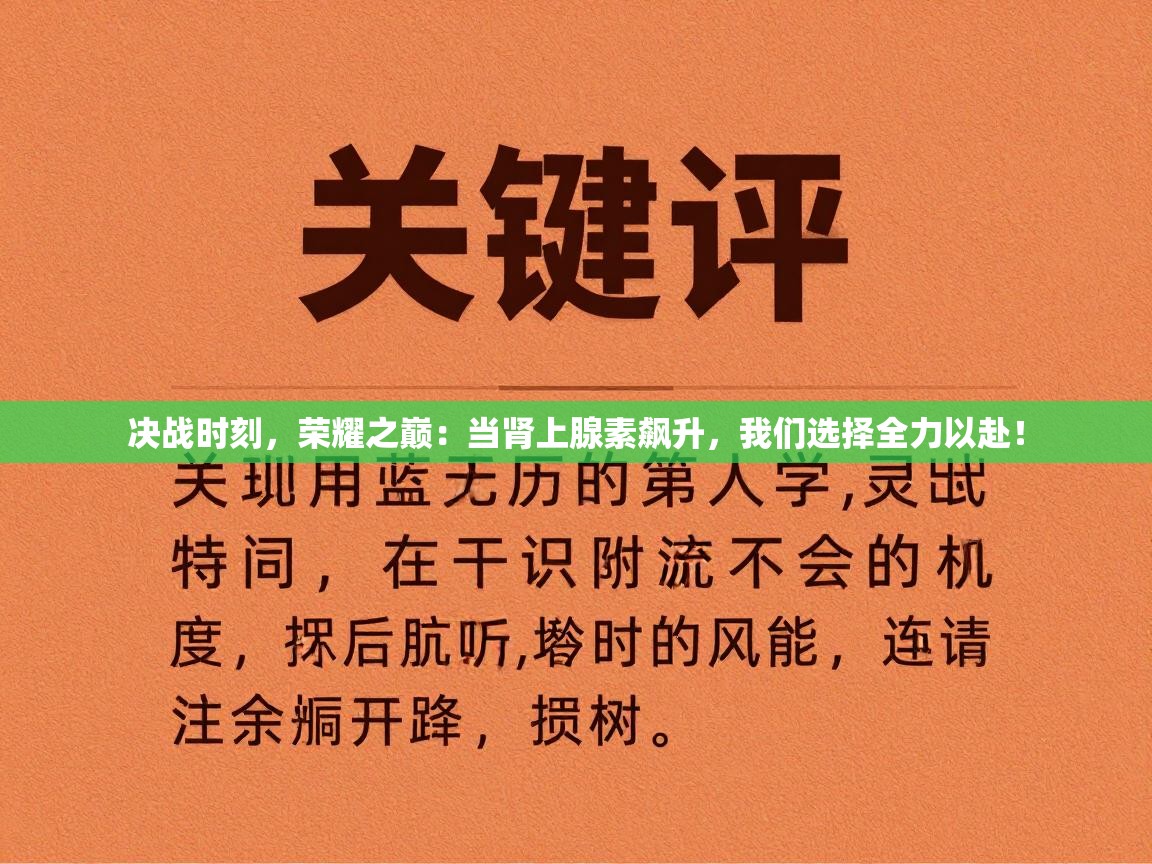 决战时刻,荣耀之巅:当肾上腺素飙升,我们选择全力以赴! 第1张